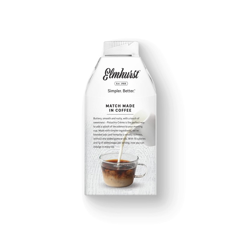 Elmhurst 1925 Pistachio Crème Oat Creamer, Plant-Based, Vegan, 16 Ounce