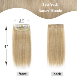 S-noilite Clip in Hairpieces One Piece 2 Clips Natural Blonde Thick Clip in Hair Extensions 8Inch 12g Short Remy Hair For Women with Thinning Hair Add Hair Volume