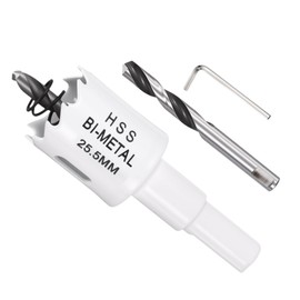 METALLIXITY Bi-Metal Hole Saw Kit 25.5mm (1"), M42 High Speed Steel Hole Cutter with Center Drill Bit, Hex Key and Spring - for Metal Sheet, Wood, Plastic Plate and PVC Board. White