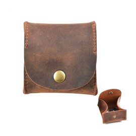 Borsgye Genuine Leather Squeeze Coin Purse Pouch Rustic Moon Pocket Coin Case Mini Coin Tray Purse with Leather Snap Button – Brown