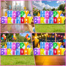 8FT Inflatable Happy Birthday Banner Decorations Blow up Outdoor Yard Decor, Built-in LED Lights for Holiday Party Garden Lawn Indoor Home Celebration