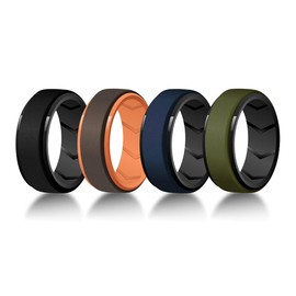 Pinannie 4 Pack Mens Silicone Wedding Bands, 8mm Wide Rubber Wedding Rings, Hypoallergenic Breathable Men's Silicone Ring for Him, Multi Colors Active Sport Fitness Size 15