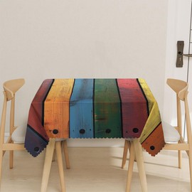 XYSCSJ Wood Grain Tablecloth 54x54 Inch Square Rustic Vintage Colorful Rainbow Stripes Tablecloths Polyester Fabric Farmhouse Decorative for Spring Home Kitchen Dining Party