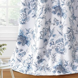 H.VERSAILTEX Blackout Curtains 108 Inch Length 2 Panels Set Floral Print Curtain Drapes for Living Room Thermal Insulated Grommet Window Curtains for Bedroom - Traditional Floral in Storm Blue
