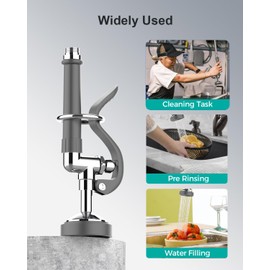 Rnatflu Pre-Rinse Sprayer Commercial Sink Spray Valve Head for Commercial Restaurant Dish Washing Kitchen Industrial Sink 1.42 PGM High Pressure - Easy Installation (Grey)