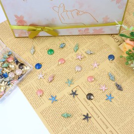 Modixun 45Pcs Enamel Metal Charms Pendants, Ocean Beach Charms Sea Animals Charms Pendants, Starfish Seashell Conch Charms for Bracelet Necklace, Style B