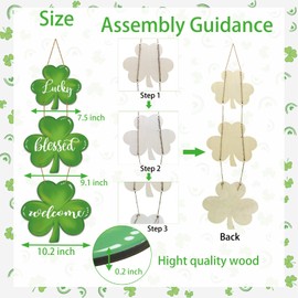 St Patricks Day Wreath St Patricks Day Door Decorations Shamrock Wreath Wooden Front Door Hanger Lucky Blessed Welcome Sign for Wall Indoor Home Decor