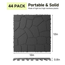 Rovibek 44 PCS Interlocking Deck Tiles, 12" X 12" Plastic Deck Tiles Outdoor Waterproof, All Weather Patio Tiles for Balcony Backyard Poolside Porch, Pavers for Outside Walkway, Stone Gray