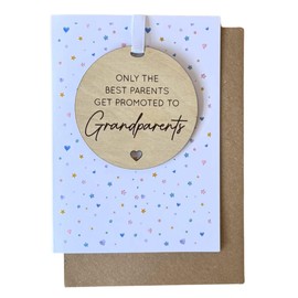Pregnancy Announcement Card for Grandparents – A6 Greeting Card with Removable Wooden Bauble Keepsake – “Only the Best Parents Get Promoted to Grandparents” – Gender Neutral Design with Kraft Envelope