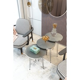 PAK HOME Set of 3 Nesting End Tables Round Wood Stacking Coffee Side Accent Table with Metal Legs for Living Room, Home Office, Nightstands for Bedroom