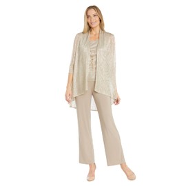 R&M Richards 3PC Formal Duster Pant Set W/Hologram Sequins, Champagne, 16 Plus