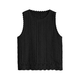 KIRUNDO Beach Vacation Clothes for Women Spring Summer Crochet Sweater Vest Tank Tops Cover Ups Resort Cruise Outfits 2025(Black, Small)