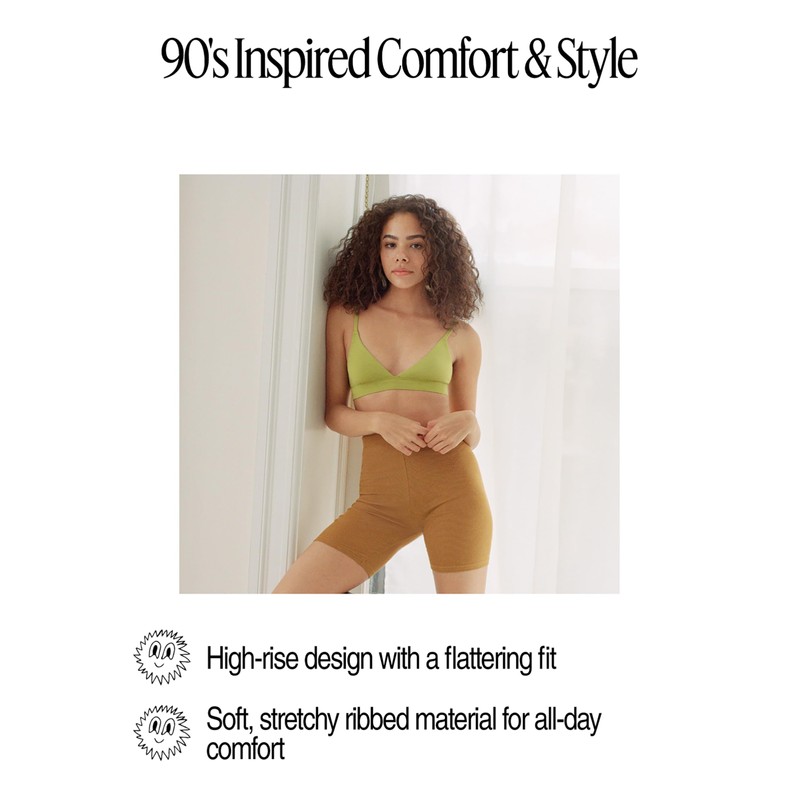 Organic Basics Women's Core Cotton Ribbed Bike Shorts, Golden Clay