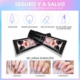 Poly Kit de Gel de Extensión de Uñas de Polivinílico con Uv Lámpara, 7 Colores Gel de Constructor para Uñas Kit de Gel de Extensión con Solución, Top Base Coat, Kit Todo En Uno