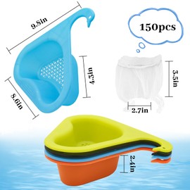 Andiker Drain Basket, 4pcs Swan Shape Sink Colander Strainer Basket for Left-Handed Sink to Filter Leftovers and 150pcs Filtering Mesh Bags for Preventing Food Waste from Entering and Blocking Drains