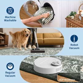 GarveeHome Provence 5x7 Area Rugs, Botanical Grove Soft Cottagecore Non-Slip Washable Rug for Bedroom Living Room Nursery Kitchen Low-Pile Retro Carpet Gray Fog Green