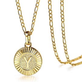Trendsmax Initial Necklace Women Girl,Gold Plated Round Letter Y Pendant Necklace Capital Monogram Necklace Figaro Chain Necklace