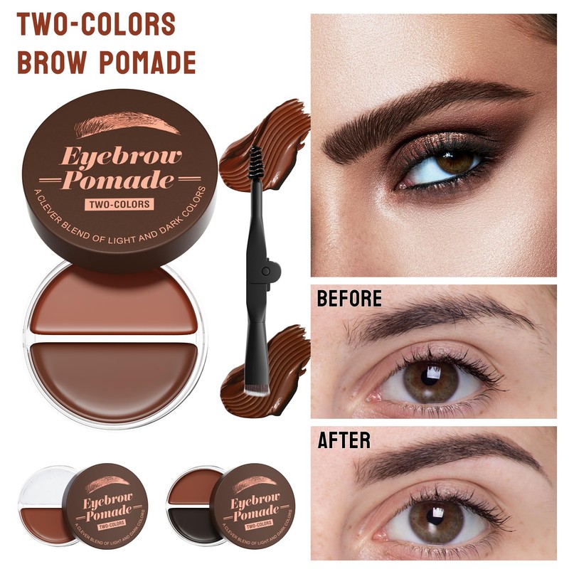 Vawolecy Eyebrow Pomade, Two-Tone Waterproof Eyebrow Pomade Cream with Brush