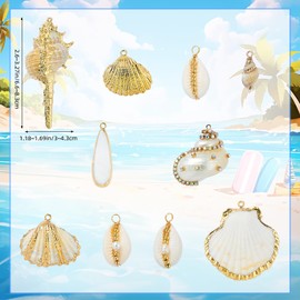 COGCHARGER 20 Pieces Mixed Natural White Beach Ocean Seashells Charms Gold Plated Conch Shell Pendants for Jewelry Making Earring Necklace Bracelet