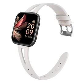 Compatible for FITVII Smart Watch Bands, 20mm, 22mm Slim Vintage Leather Strap Replacement Compatible for FITVII HM57, HM78, HM68, HM21, H56, H86 Smart Watch Fitness Tracker (22mm size band, White)