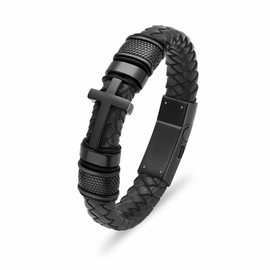 AIWENXI Cross Cremation Bracelet Jewellery Leather Bracelet Urn Bracelet for Ashes Stainless Steel Memorial Keepsake Pet Ash Holder Jewellery for Men Women, No gemstone