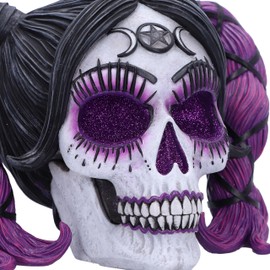 Nemesis Now Drop Dead Gorgeous Myths and Magic Figurine 20.5cm, Resin, Voodoo Doll Skull Ornament, Female Skull with Purple Hair and Glitter Eyes, Cast in The Finest Resin, Expertly Hand-Painted