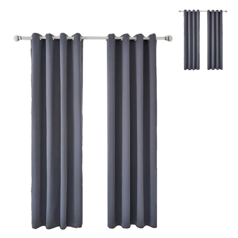 Blackout Curtain Polyester Bedroom Darkening Curtains Dark Grey for Household