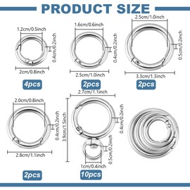 PH PandaHall 10 Sets Key Ring Clip Spring Carabiner with 10pcs 4 Sizes Key Ring O Rings Swivel Snap Hook Keychain Carabiner for Keys Lanyards Purse Wrist Strap Closure Bag, Platinum 0.8~1.5"