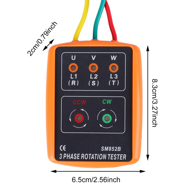 SM-852B 3-Phase 60V~600V AC Sequence Order Rotation Indicator Tester 20Hz-400Hz