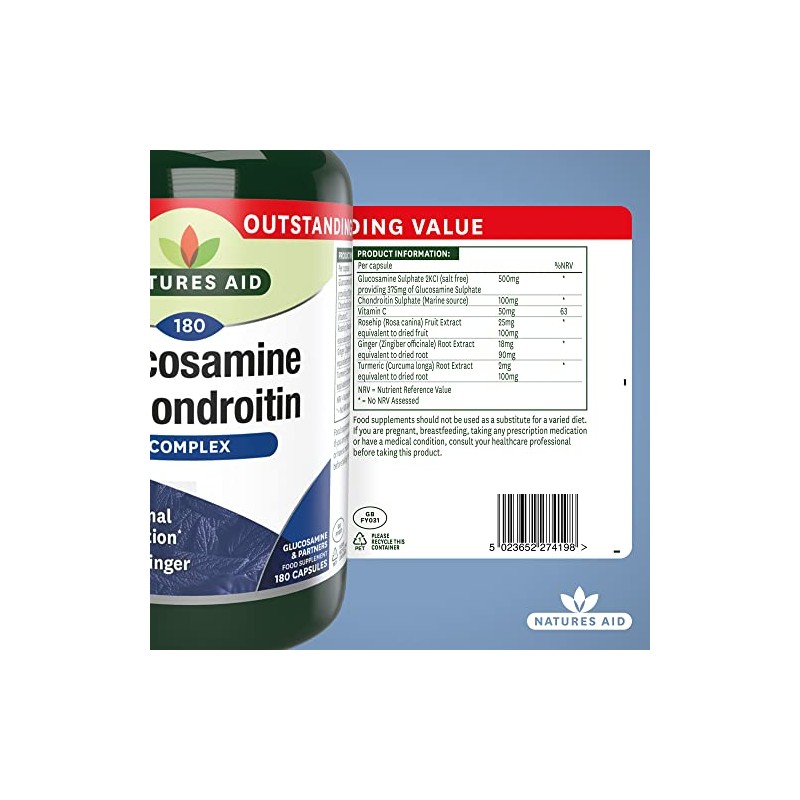 Natures Aid Glucosamine and Chondroitin Complex, with Vitamin C, Rosehip,
