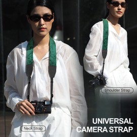 Padwa Lifestyle Velvet Camera Strap - 2" Wide Full Grain Cowhide Head Soft Velvet Straps for Photographers,Complimentary 2 Pcs Quick Release for All DSLR,SLR,Mirrorless Cameras,Binoculars - Green