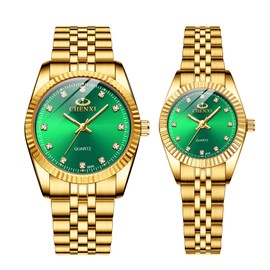 JewelryWe His and Hers Couple Watches Set Business Men Women Matching Watch Gold Pair Quartz Wristwatch, for Anniversary, Wedding, Valentine