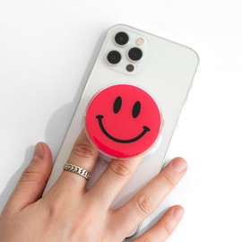 Magsafe Compatible Mobile Phone Grip Stand Holder Cute Smile Face Shape Expandible Collapsible for Kindle Smartphone Tablet Cell Phone Accessory (Hot Pink)