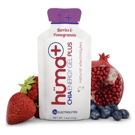 Huma Plus (Double Electrolytes) - Chia Energy Gel, Berries & Pomegranate, 24 Gels - Stomach Friendly, Real Food Energy Gels