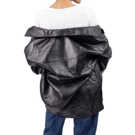 Jild Oversized Leather Jacket Women - Lambskin Leather Fall Jacket for Womens Fashion Plus Size Outfits (OSW-Blk-L)