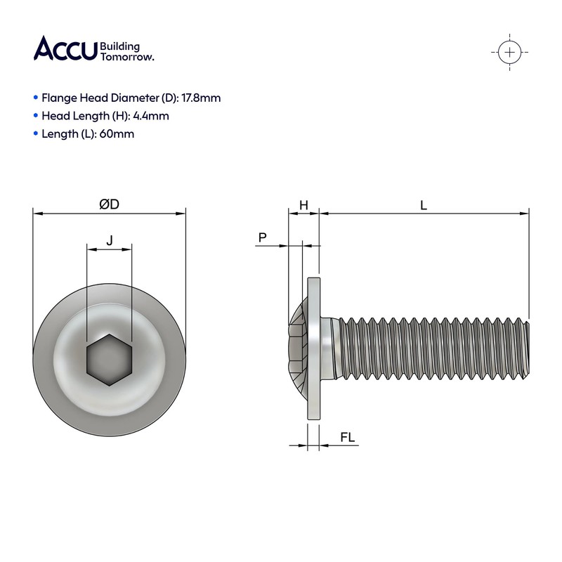Accu - M8 x 60mm Socket Flanged Button Screws (ISO