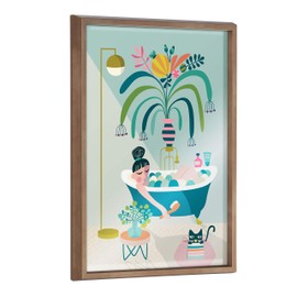 Kate and Laurel Blake Time to Relax Framed Printed Glass Wall Art by Rachel Lee, 18x24 Gold, Mid Century Modern Bathroom Art for Wall