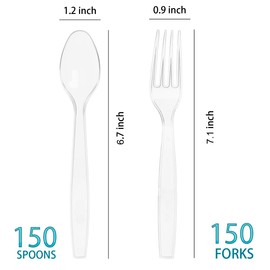 MOACOCK MOACOCK 300 Count Plastic Silverware, Heavy Weight Plastic Forks Spoons Disposable Utensils Cutlery Set for Wedding Party Supplies Everyday Use