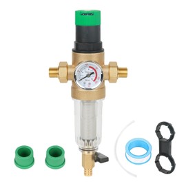 Backwash Filter, Pressure Regulator Water Filter with Pressure Gauge, Water Pressure Reducer, Water Pre-Filter Sediment Filter, Flushable Fine Filter, Spin Down Sediment Water Filter (3/4 Inch)