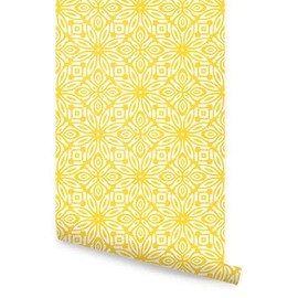 Simple Shapes GEO Flowers Wallpaper - Peel and Stick (24 x 108 inch, Yellow)