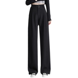 Betusline Womens Wide Leg Casual Business Long Dress Pants High Waisted Straight Office Trousers, 1#Black, Medium