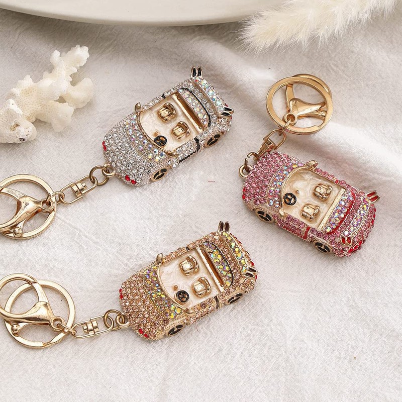 Sparkling Convertible Vehicle Rhinestone Keychain, Car Keyring Pendant, White, 5,5