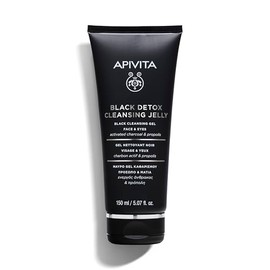 Apivita Gel Limpiador Black Detox 150ml – Rostro y ojos, limpiador facial y desmaquillante - Lavado facial natural con carbón activado y propóleo - At