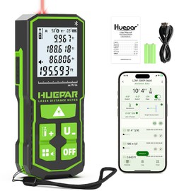 Huepar Laser Distance Measure 200Ft. Digital Rechargeable Laser Measuring Tool with Bluetooth -Phone APP, 1/16in Accuracy, Angle Sensor, M/in/Ft Unit, Pythagorean Mode, Measure Distance, Area, Volume