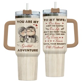 GEPOSTORE Valentines Day Gifts for Wife Husband, Old Couple 40 Oz Tumbler with Handle, To My Wife Valentines Cup, Cartoon Movie Characters Mug, Gifts for Movie Lovers