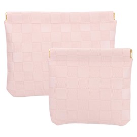 PATIKIL Small Snap Closure Pouches for Purse, 2 Sizes Mini Waterproof Leather Checkered Makeup Bag Portable No Zipper Self-Closing Travel Pocket Organizer Pouch Cosmetic Bag, Pink