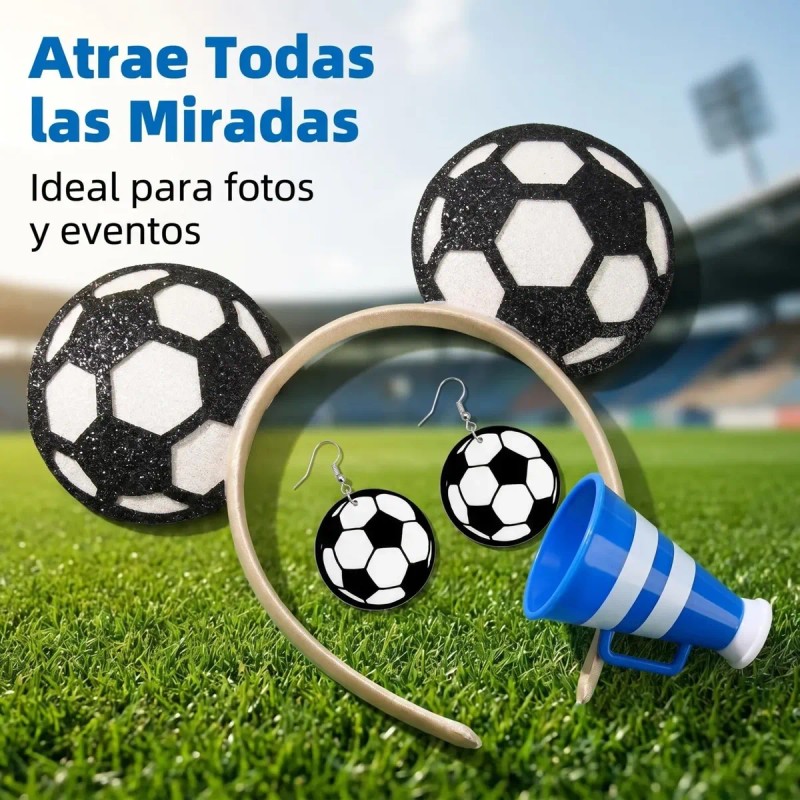 3 Pzs Tocados Diadema Pendientes Tatuaje Tempora Con Fútbol