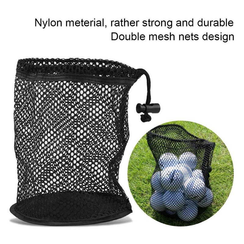 fasient1 Golf Ball Bag Black Mesh Nylon Sack Bag Portable