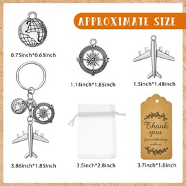 Henoyso 40 Sets Airplane Keychain Party Favor Christmas Party Favor Including Airplane Compass Keychain with Thank You Tags, Organza Supplies Bag (Classic)
