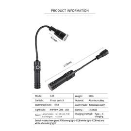 Greensen Flexible Taschenlampe mit Magnetfuß, Verstellbarem Schlauch-Arbeitslicht, COB-Seitenlicht für Autoreparatur, Lesen, Camping, Zoombares Arbeitslicht